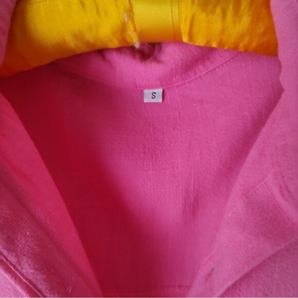 Pink Collared Button-Down Cotton Rayon Casual Blouse Small - Picture 2 of 6